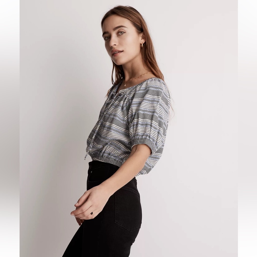 NWT Madewell Jacquard Keyhole Crop Top in Tranquil Ocean - Picture 3 of 9
